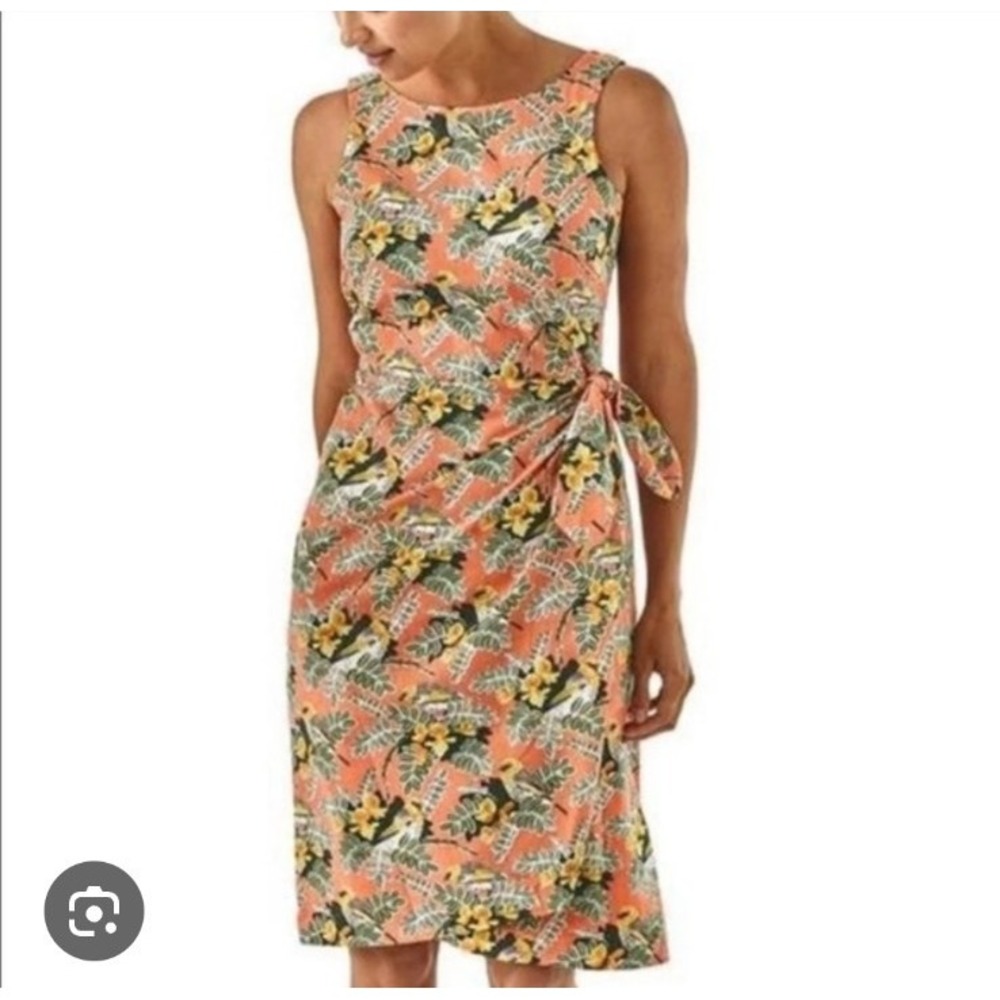 Patagonia Pataloha Organic Cottonโ Beachy Tropical Bird Wrap Dress Sz 6